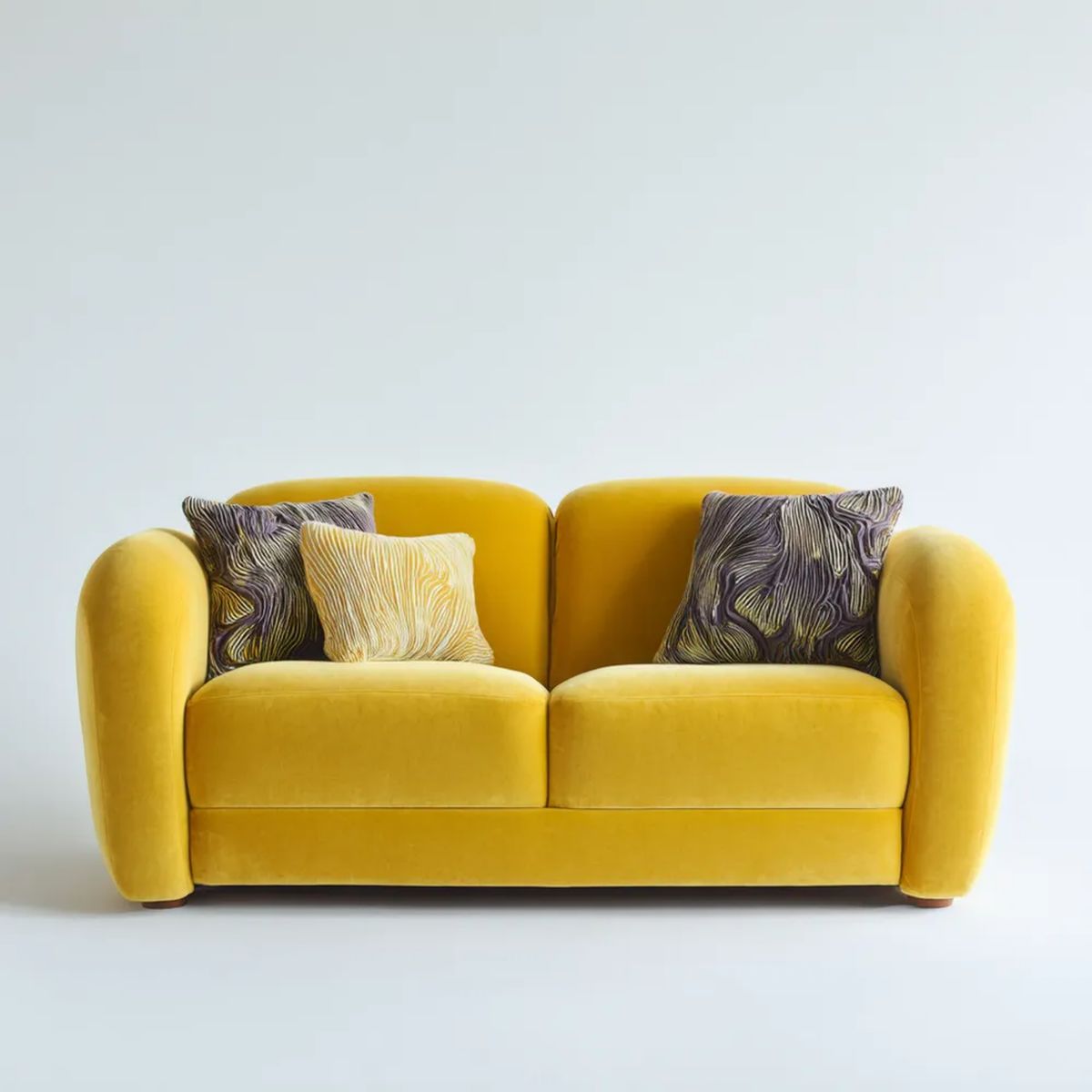 Dwuosobowa sofa aksamitna musztardowa 170 x 90 x 85 cm, zaokrąglona