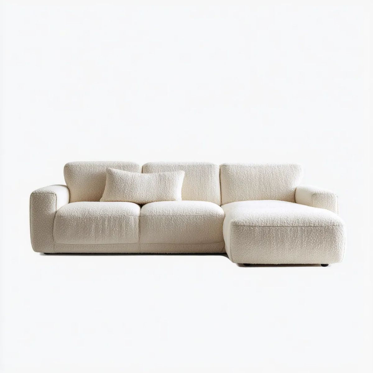 Kremowa sofa narożna z prawostronnym szezlongiem, tkanina bouclé, 270 x 160 x 78 cm