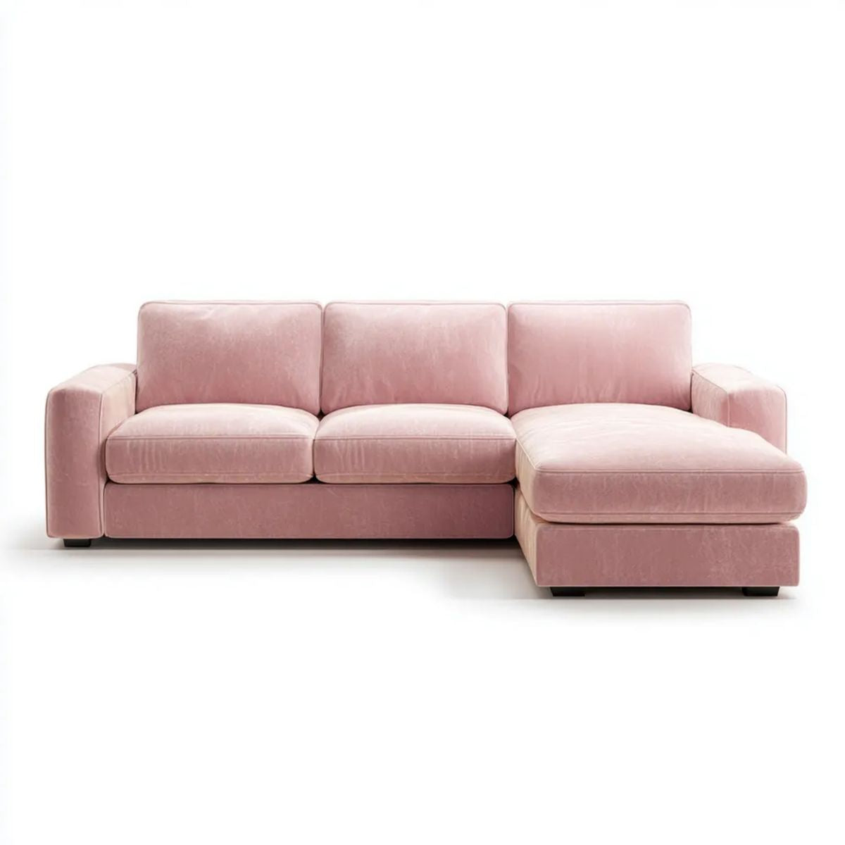 Prawostronna sofa narożna z szezlongiem, różowa, aksamit poliestrowy, 260 x 160 x 85 cm