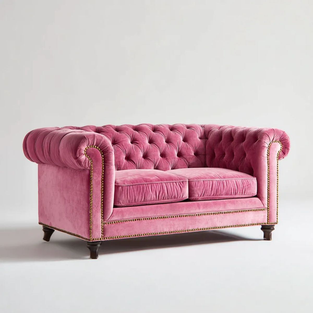 Różowa dwuosobowa sofa Chesterfield z weluru, 180 × 90 × 75 cm