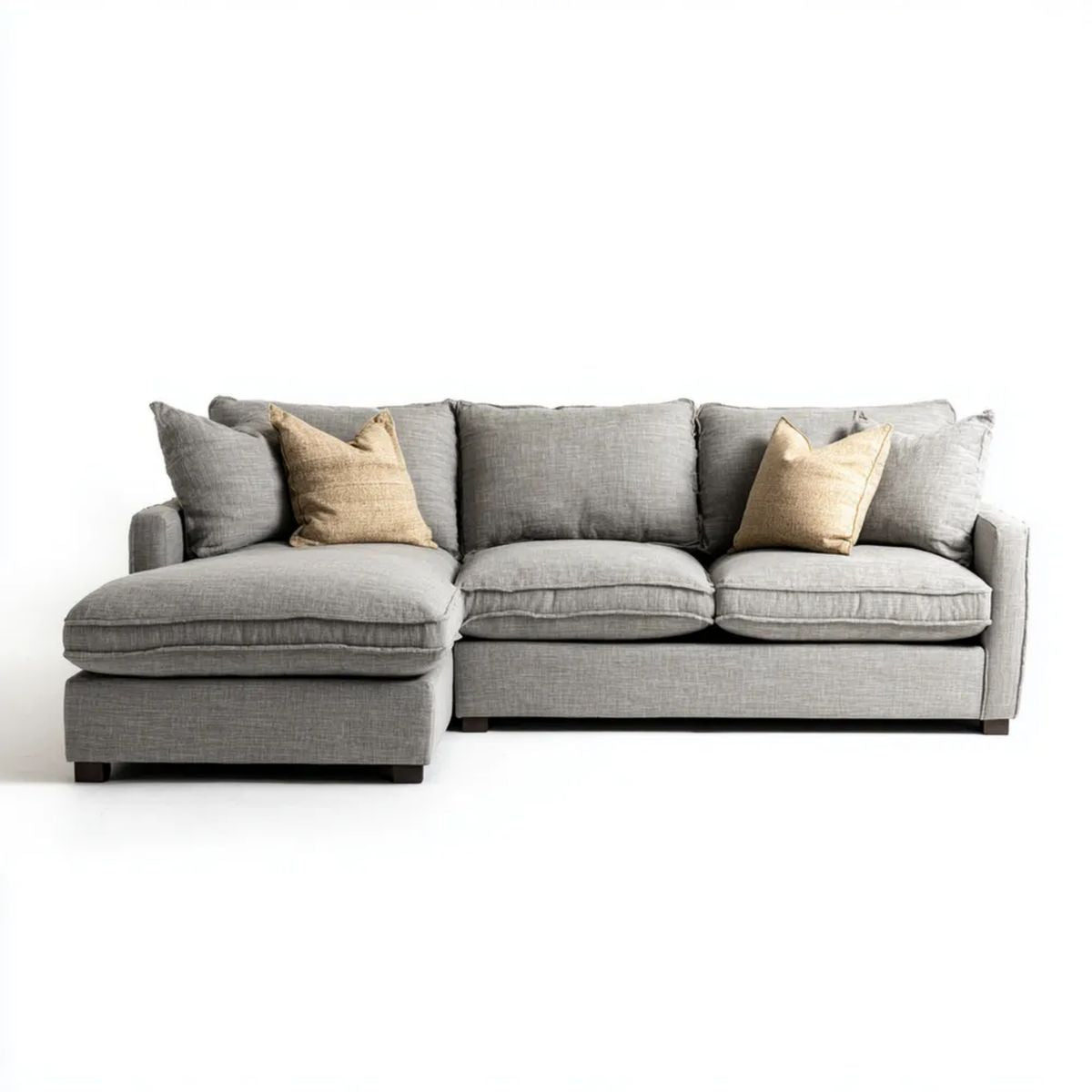 Szara sofa narożna z lewostronnym szezlongiem z tkaniny, 250 × 160 × 85 cm