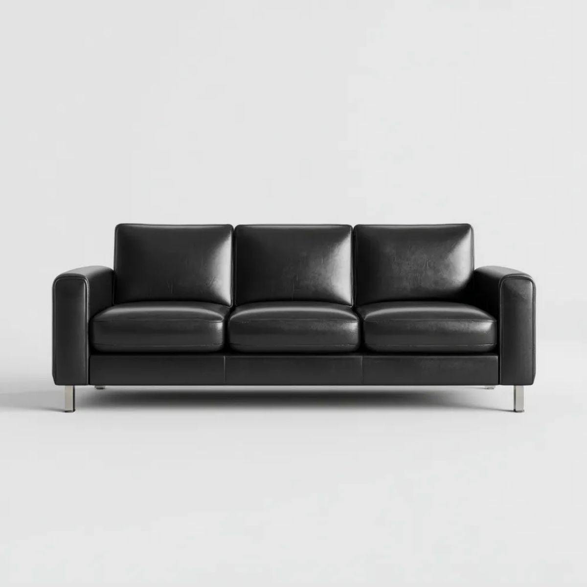 Trzyosobowa sofa ze skóry syntetycznej PU, czarno-srebrna, 210 x 88 x 85 cm