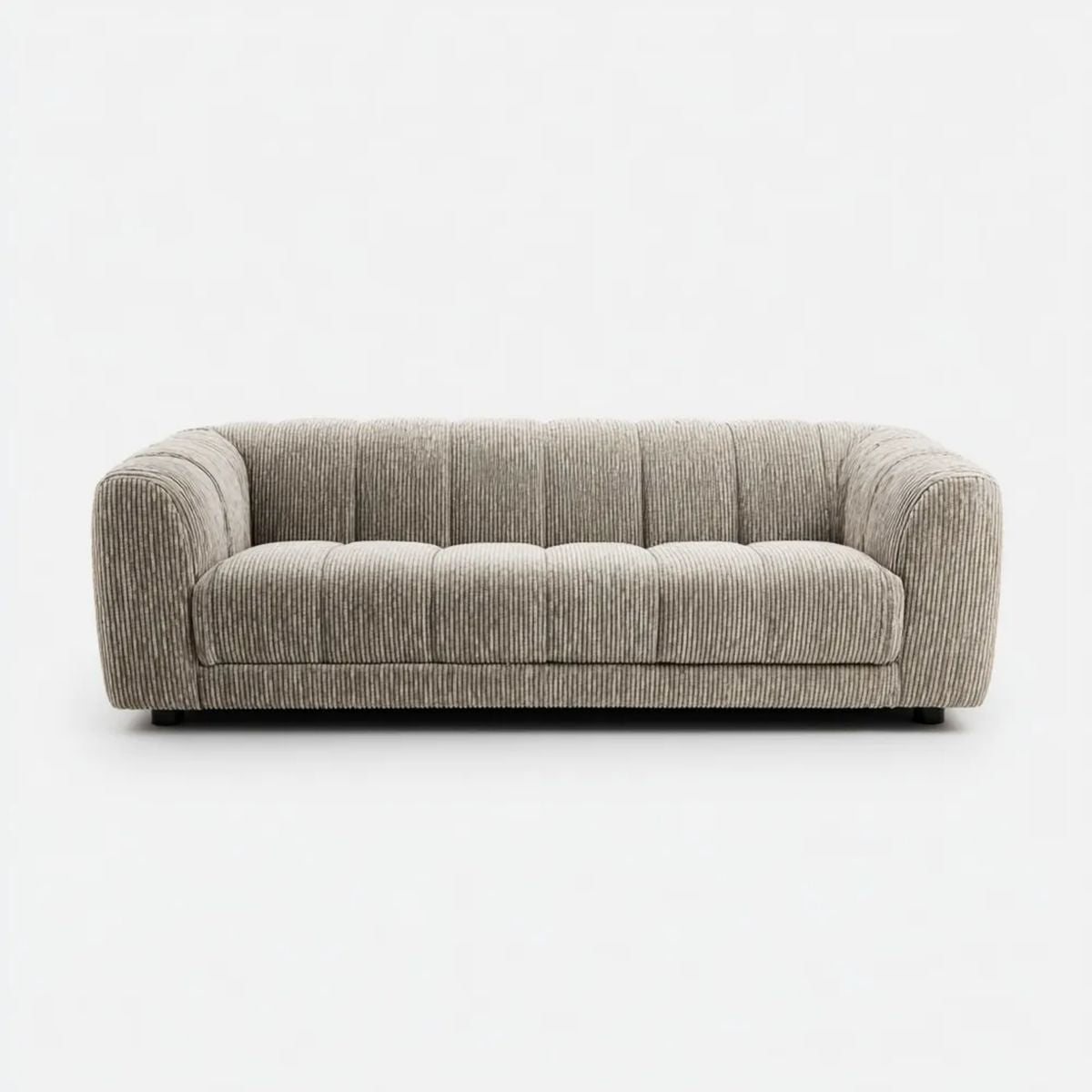 Trzyosobowa sofa beżowa z poliestru sztruksowego 220 × 95 × 75 cm o zaokrąglonej formie