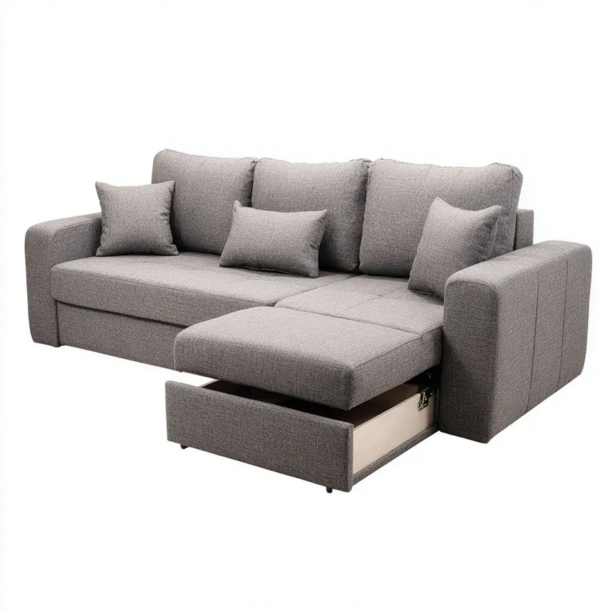 Szara trzyosobowa sofa rozkładana z poliestru 230 x 95 x 90 cm z pojemnikiem i funkcją spania