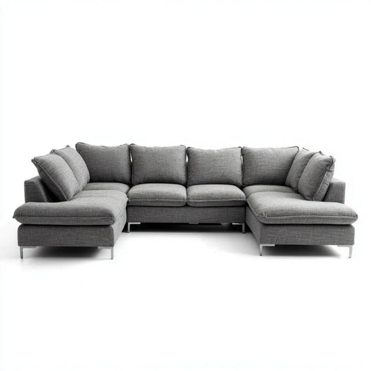 Modułowa sofa w kształcie U z tapicerką poliestrową, szara/srebrna, 300 x 160 x 85 cm