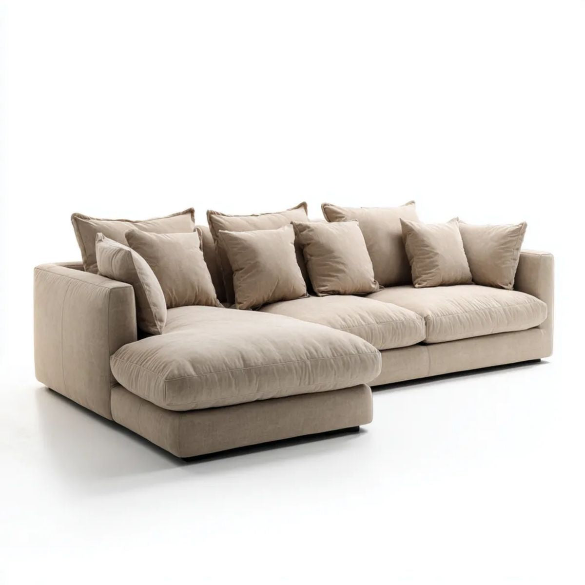 Lewostronna sofa narożna z szezlongiem z aksamitu, beżowa, 300 × 170 × 85 cm