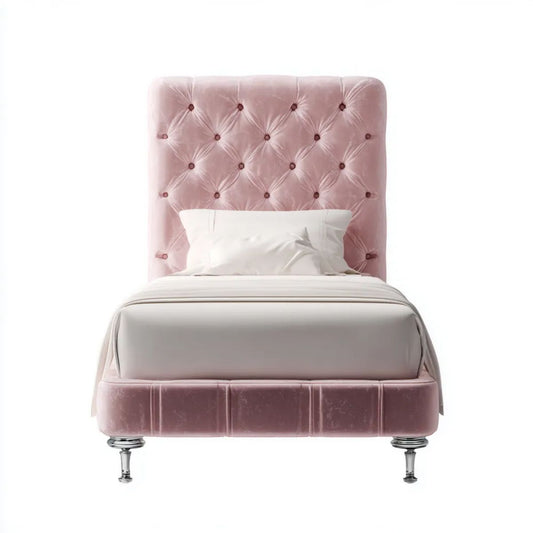 Łóżko pojedyncze tapicerowane aksamitem poliestrowym różowe 90 x 200 cm