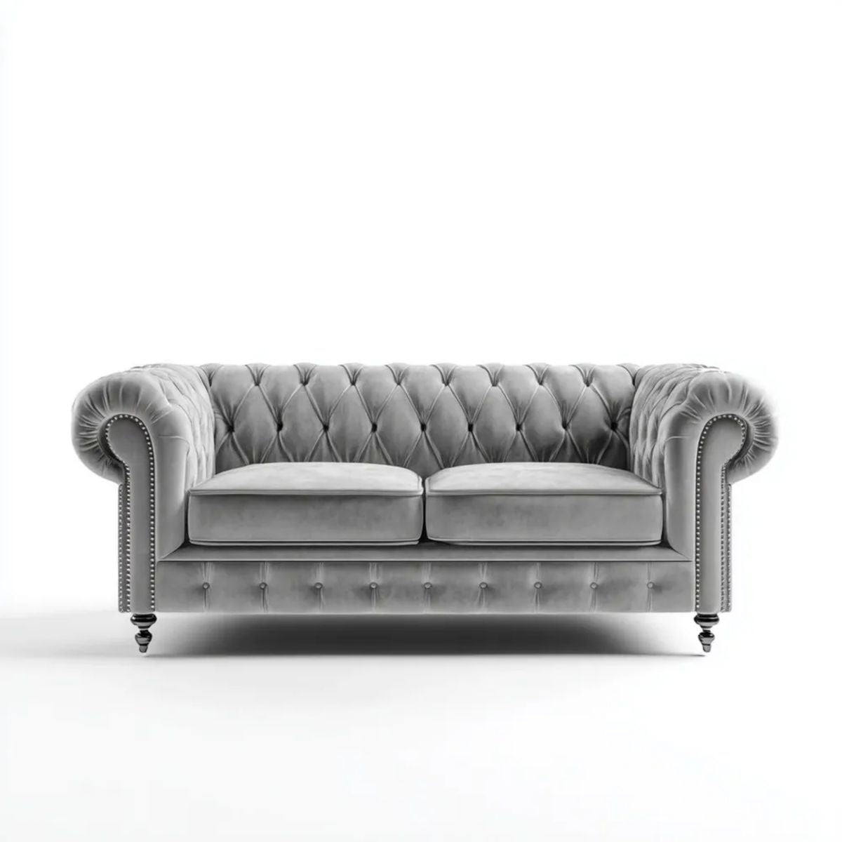 Dwuosobowa sofa Chesterfield z poliestru, szara, 170 x 90 x 78 cm