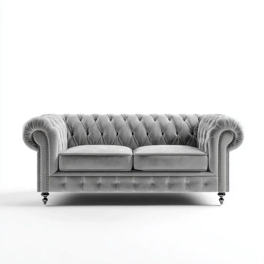 Dwuosobowa sofa Chesterfield z poliestru, szara, 170 x 90 x 78 cm