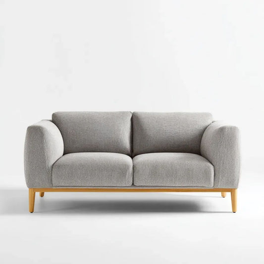 Dwuosobowa sofa z szarą tapicerką poliestrową i drewnianymi nogami, 160 x 85 x 80 cm