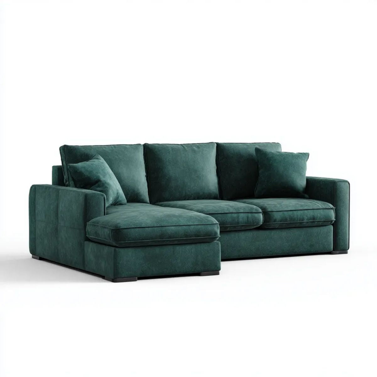 Zielona sofa narożna lewostronna z aksamitu w kształcie L 250 × 160 × 85 cm
