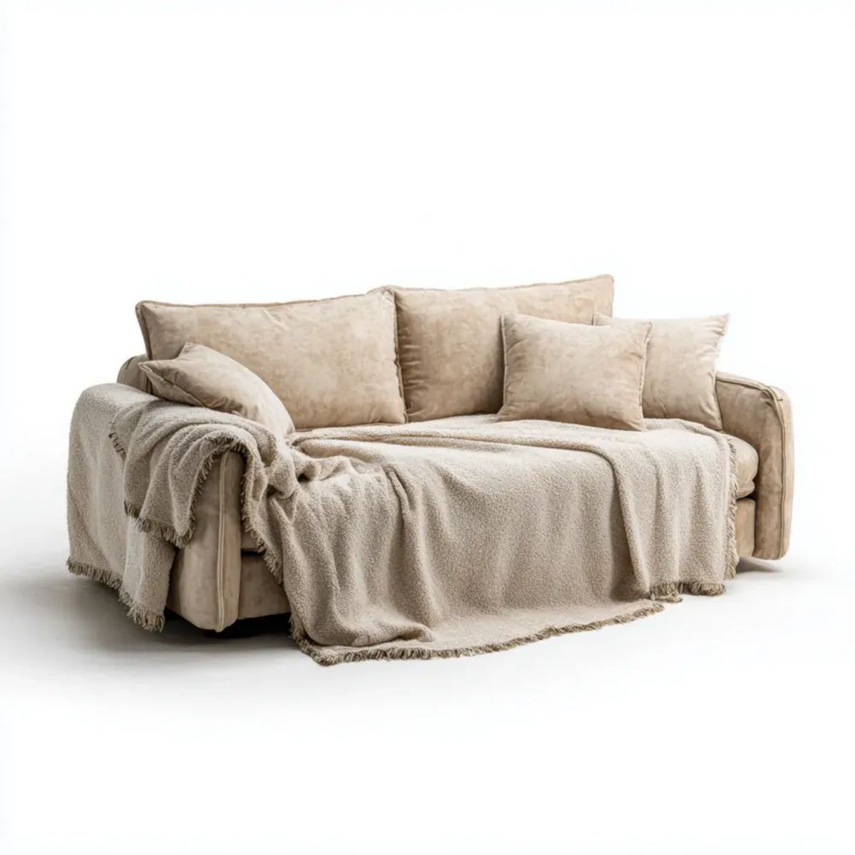 Beżowa sofa dwuosobowa z tapicerką poliestrową, 180 x 90 x 82 cm