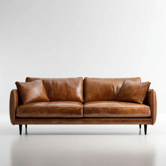 Trzyosobowa sofa brązowa z tapicerką ze skóry syntetycznej PU, 210 x 90 x 85 cm