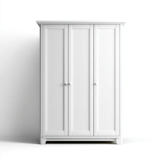 Biała trzydrzwiowa szafa garderobiana z płyty MDF 150 x 60 x 200 cm