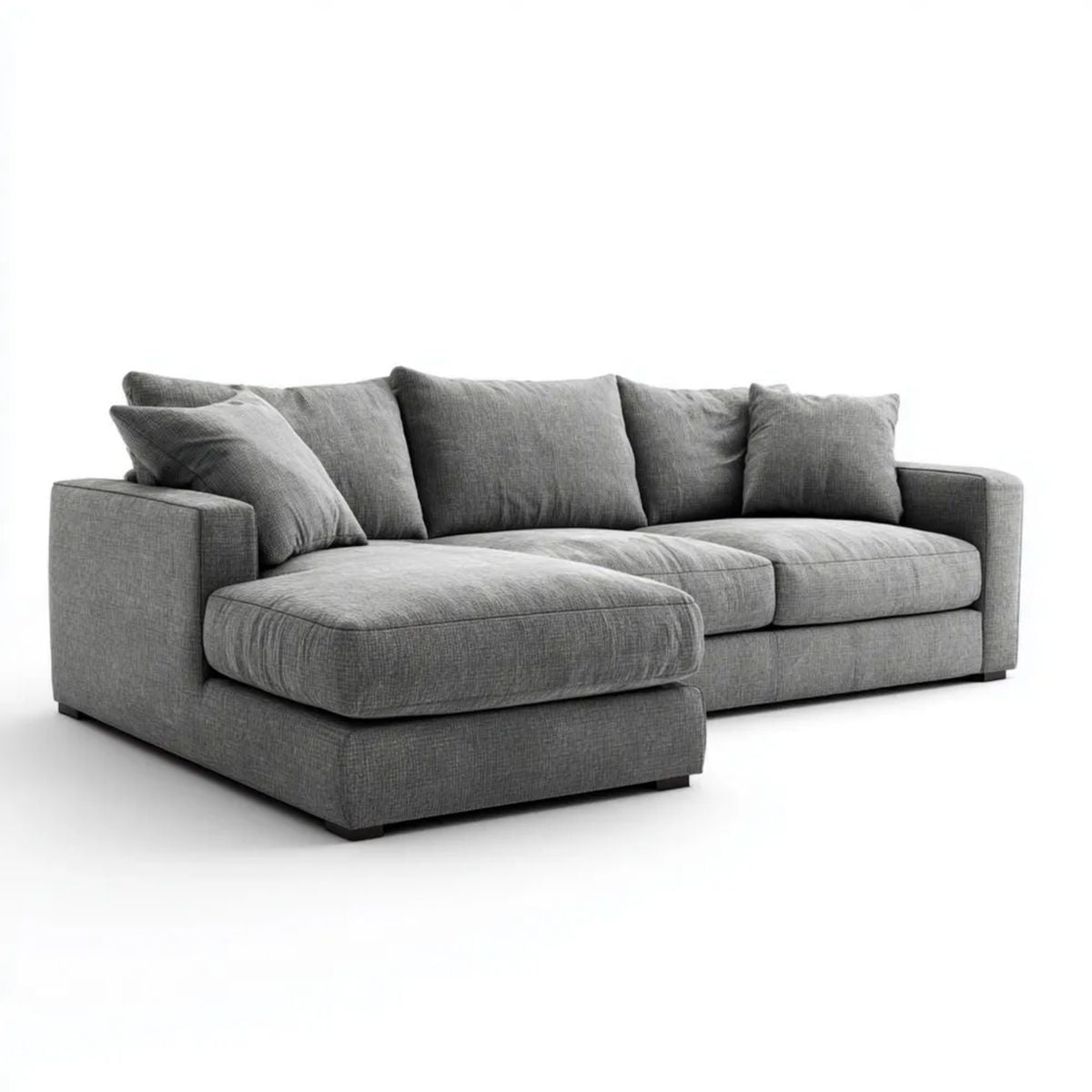 Szara sofa narożna z lewym szezlongiem, tapicerką poliestrową, 280 x 170 x 85 cm