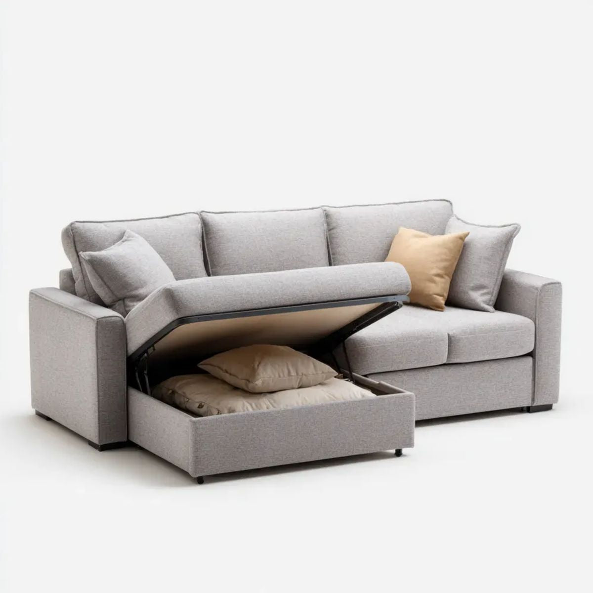 Sofa z pojemnikiem z tkaniny jasnoszara/czarna 230 x 95 x 90 cm