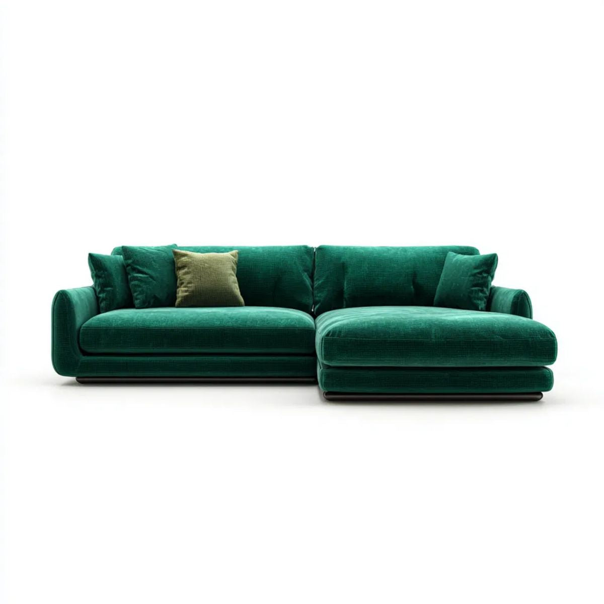 Ciemnozielona sofa narożna w kształcie L z prawym szezlongiem, welur poliestrowy, 270 × 165 × 85 cm