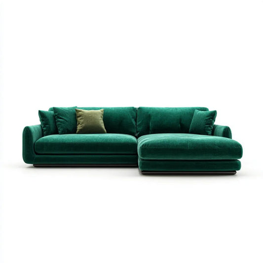 Ciemnozielona sofa narożna w kształcie L z prawym szezlongiem, welur poliestrowy, 270 × 165 × 85 cm