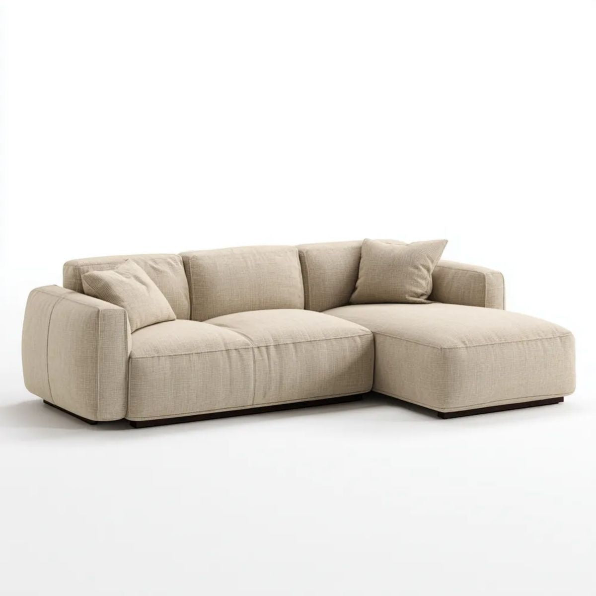 Beżowa prawa sofa narożna z szezlongiem, tapicerowana poliestrem, 270 × 170 × 78 cm