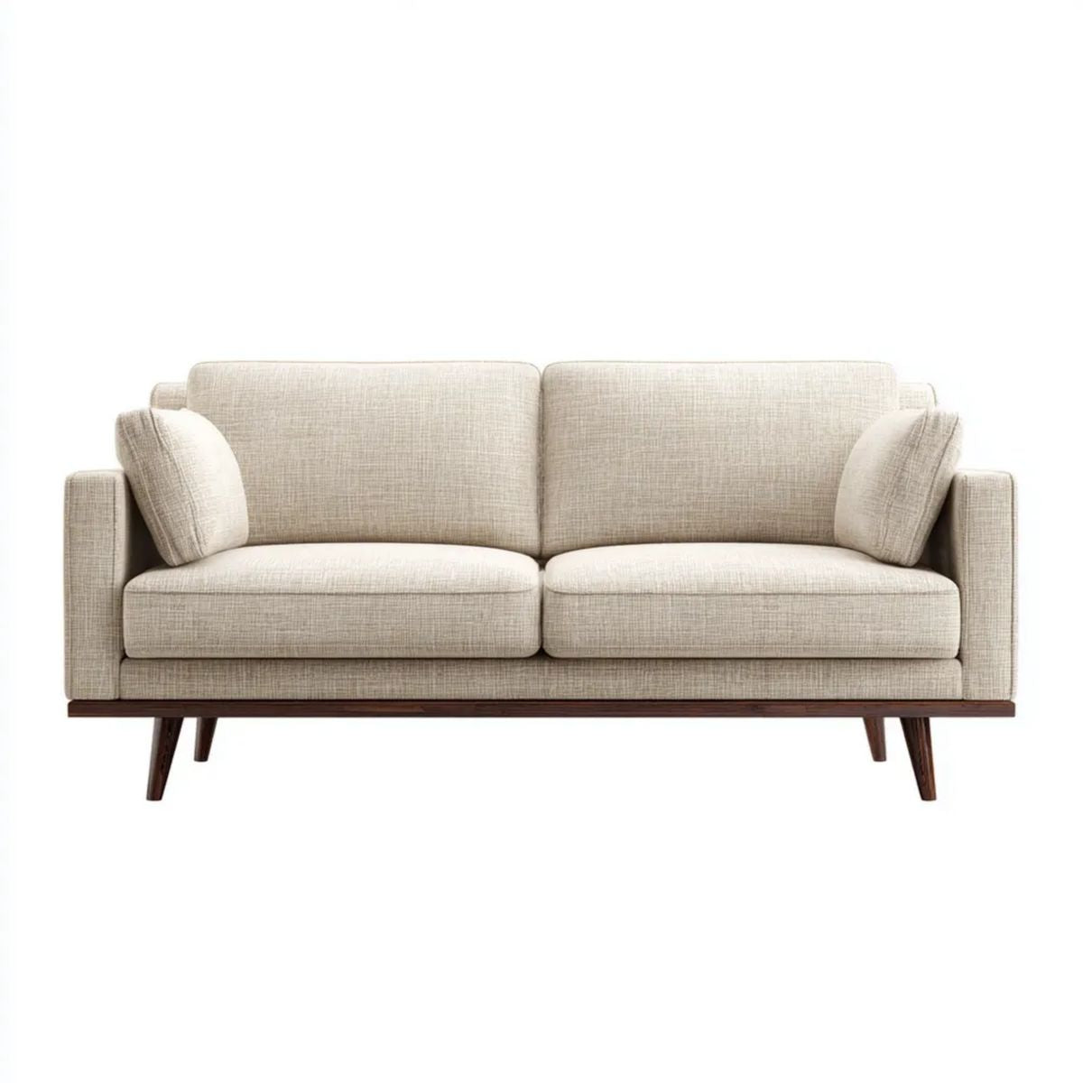 Beżowa dwuosobowa sofa z tkaniny i drewna, 160 x 85 x 82 cm