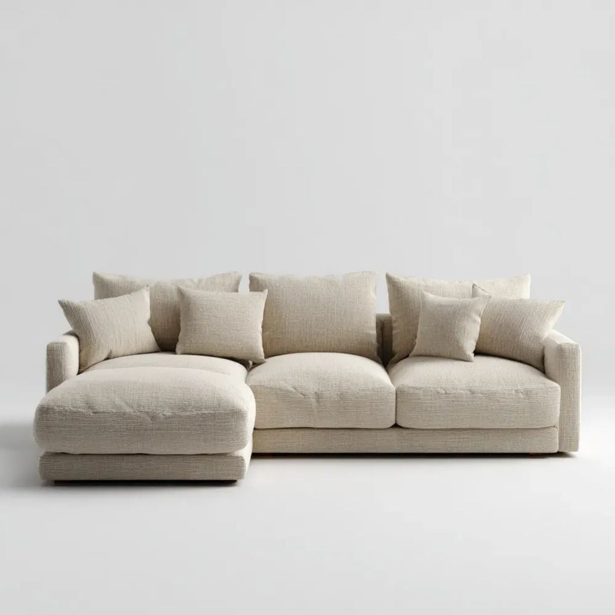 Kremowa sofa narożna w kształcie L z lewostronnym szezlongiem, poliester, 280 × 160 × 85 cm