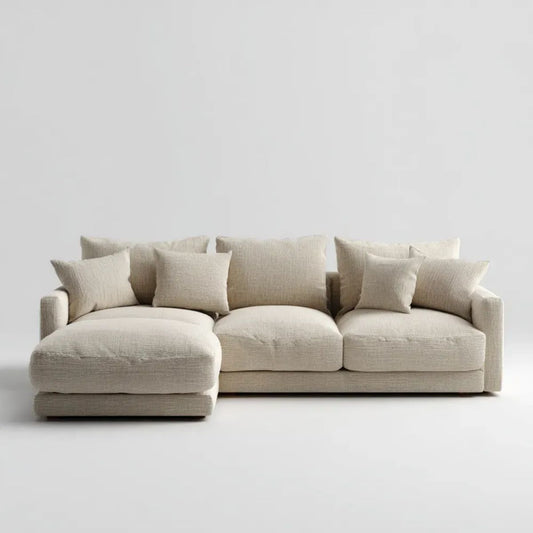 Kremowa sofa narożna w kształcie L z lewostronnym szezlongiem, poliester, 280 × 160 × 85 cm
