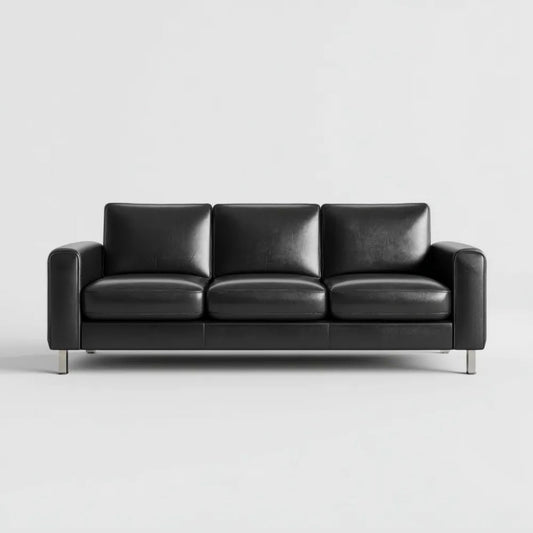 Trzyosobowa sofa ze skóry syntetycznej PU, czarno-srebrna, 210 x 88 x 85 cm