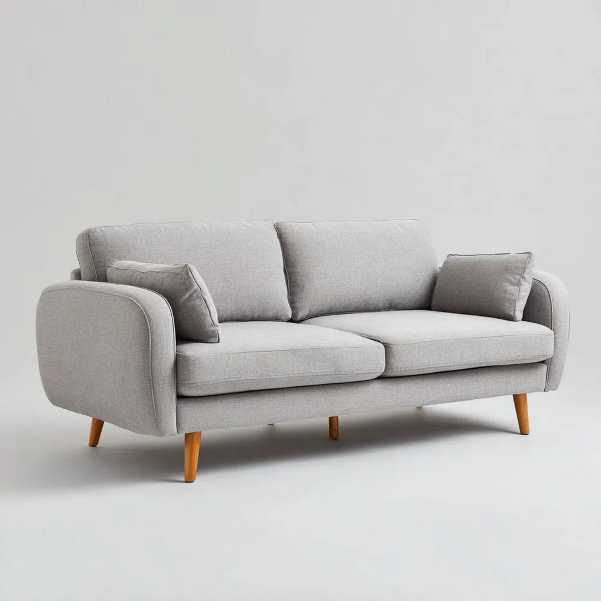 Sofa 3-osobowa jasnoszara z tapicerką poliestrową i nogami z litego drewna, 200 x 88 x 84 cm