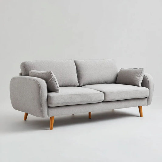 Sofa 3-osobowa jasnoszara z tapicerką poliestrową i nogami z litego drewna, 200 x 88 x 84 cm