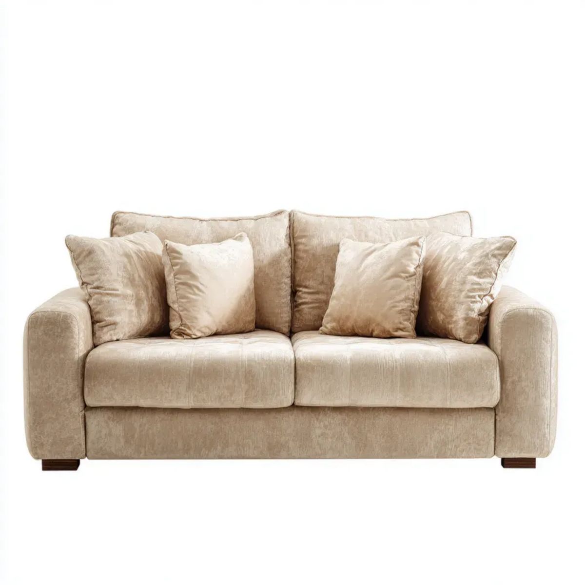 Dwuosobowa sofa aksamitna beżowa z ciemnobrązowymi nóżkami, 170 x 90 x 85 cm
