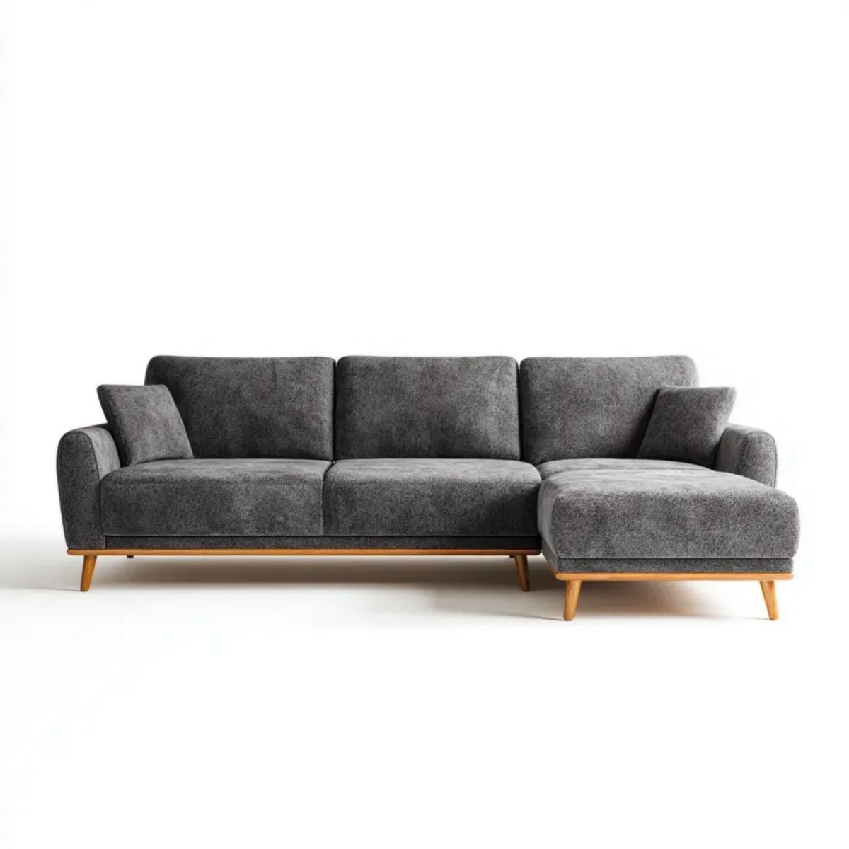 Prawostronna sofa narożna z szezlongiem, tapicerka poliestrowa, ciemnoszara, 260 x 160 x 85 cm